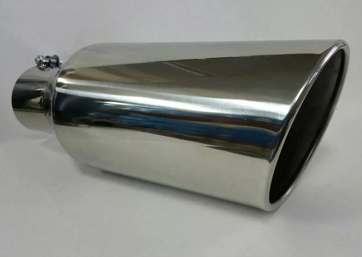 4” Inlet 8” Outlet 15” Long Black Stainless Steel Rolled Edge Exhaust Tip – LCGP Bolt-On Diesel