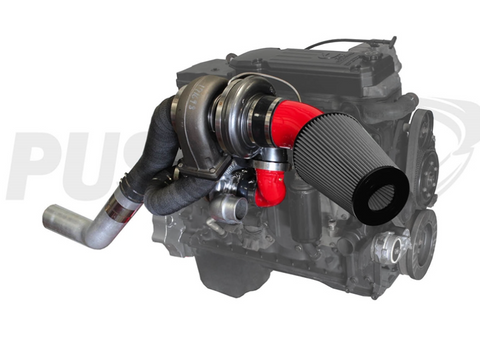 13-18 Cummins 6.7 Pusher High Mount Compound Turbo Kit Gloss Red